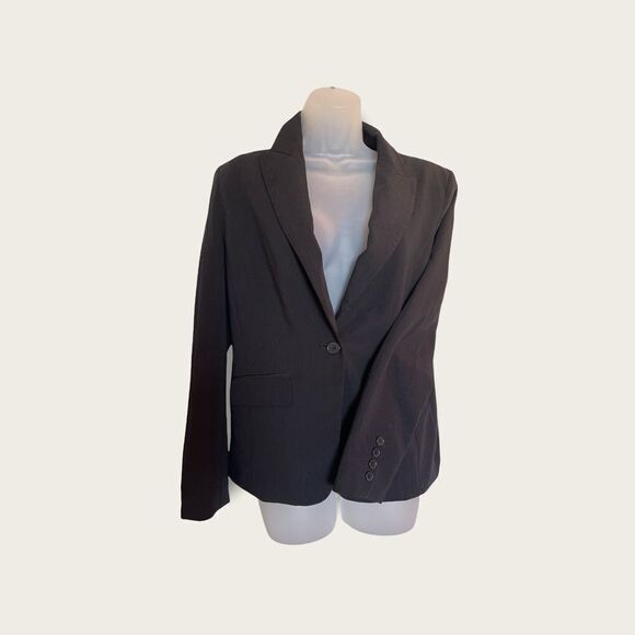 New York Company Pinstripe Stretch Black Blazer - Size 8 - Picture 1 of 7